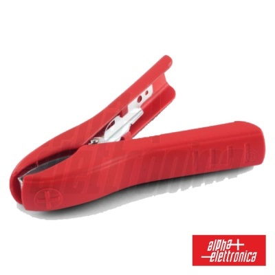Alicate de isolamento vermelho com partes metálicas e marca alpha elettronica