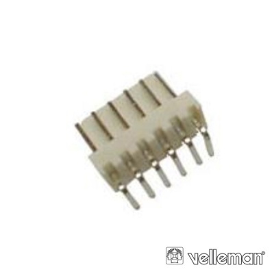 Conector elétrico de 6 pinos com terminais metálicos e corpo plástico branco