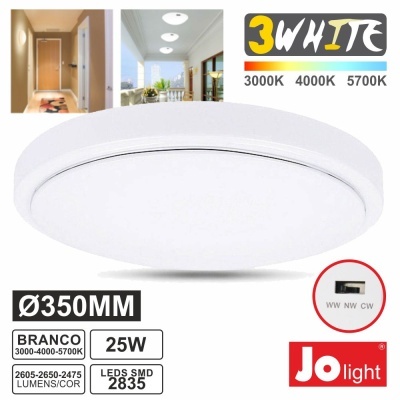 PAINEL LED REDONDO APLIQUE 25W TRIWHITE BRANCO SELECIONAVEL