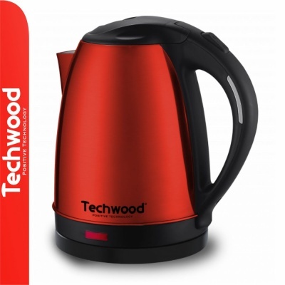 Chaleira elétrica Techwood vermelha e preta com base e cabo pretos