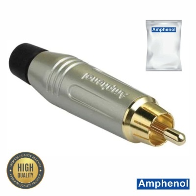 Ficha RCA Macho Preta Metálica  Dourada AMPHENOL