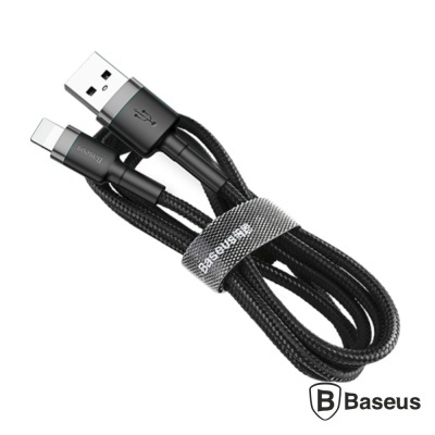Cabo USB preto trançado com conector USB-A e USB-C e fita de velcro Baseus