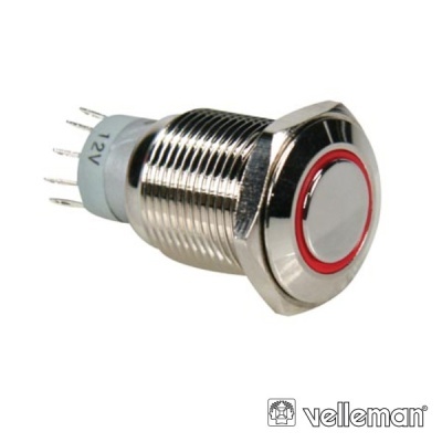 INTERRUPTOR REDONDO DE METAL SPDT 1NO 1NC ANEL VERMELHO