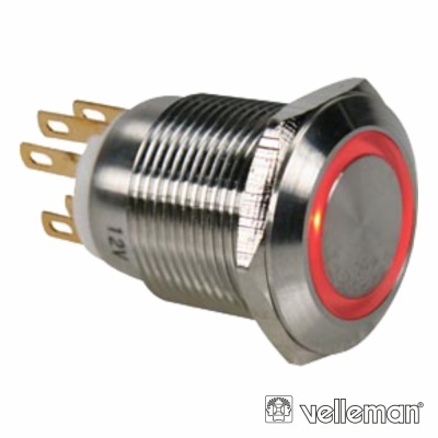 INTERRUPTOR REDONDO DE METAL SPDT 1NO 1NC ANEL VERMELHO 19MM