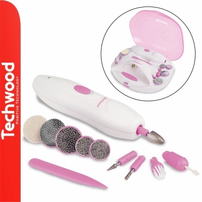 Conjunto de manicure e pedicure TECHWOOD com lima eletrónica e acessórios rosa e branca