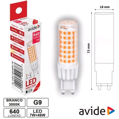 LÂMPADA LED G9 7W 230V 3000K 640LM AVIDE