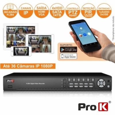 VÍDEO-GRAVADOR DIGITAL IP 36 CANAIS H264 ETHERNET PROK