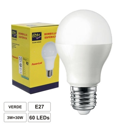 LÂMPADA E27 3W=30W 230V C 60 LEDS VERDE