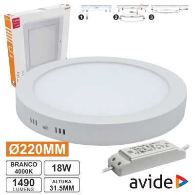 Luz LED de teto redonda branca com driver e embalagem Avide