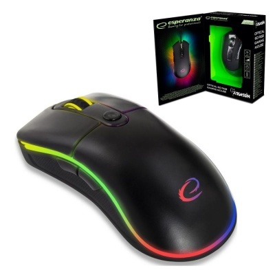 Rato gaming sem fios preto com iluminação RGB e embalagem Esperanza