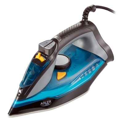 Ferro de passar roupa ADLER azul e preto com detalhes amarelos
