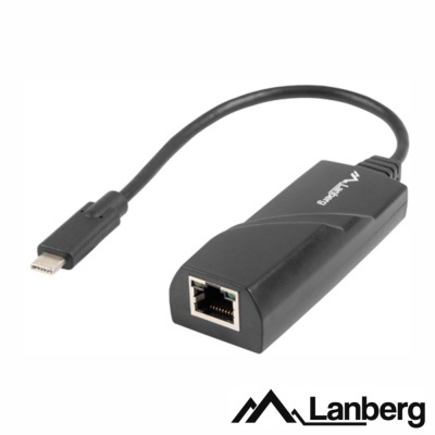Adaptador Lanberg USB-C para Ethernet RJ45 preto com cabo curto