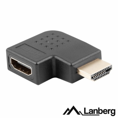 Adaptador de vídeo HDMI preto em ângulo com logótipo Lanberg