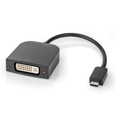 Adaptador USB-C para DVI preto com cabo curto