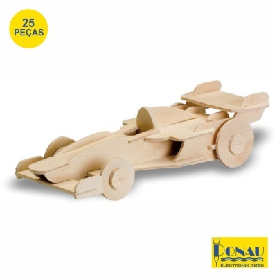 Modelo de carro de corridas em madeira clara com 25 peças