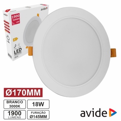 Plafon LED redondo branco avide com embalagem e especificações técnicas
