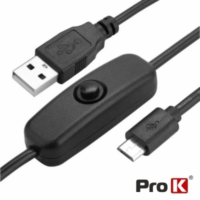 Cabo USB preto com botão e conectores USB A e micro USB