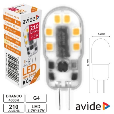 Lâmpada LED mini light G4 da Avide com embalagem e especificações