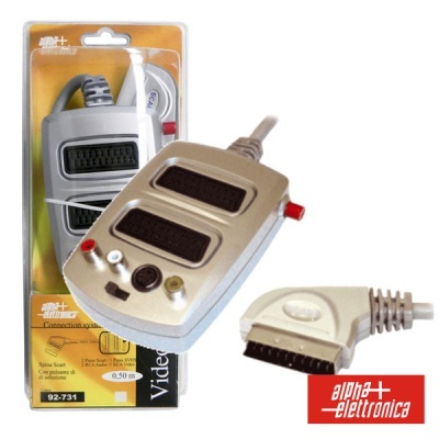 Adaptador de áudio e vídeo SCART com embalagem.
