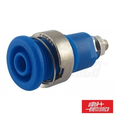 conector elétrico azul com corpo metálico e anel de fixação