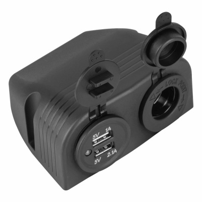 Adaptador preto para isqueiro de carro com duas portas USB