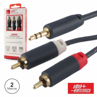 CABO JACK 3.5MM MACHO ST  2-RCA MACHO PREMIUM 2M BLISTER