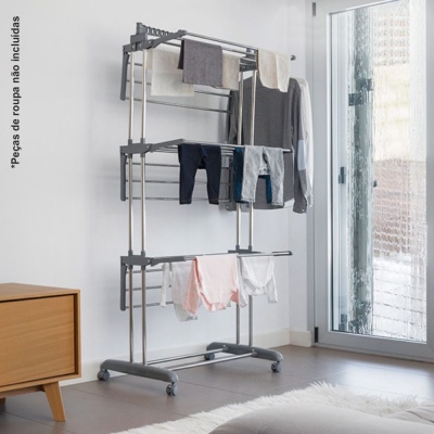 ESTENDAL PORTÁTIL C RODAS 18 BARRAS EM ALUMÍNIO E ABS