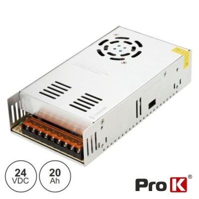 Fonte de alimentação DC 24V 20Ah Pro K com ventoinha e terminais