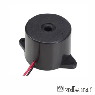 Buzzer preto cilíndrico com fios para ligação