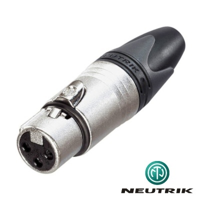FICHA XLR 3P FÊMEA NIQUELADA C GUARDA CABO NEUTRIK