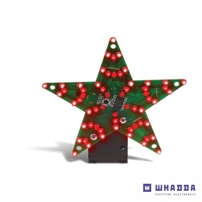 Estrela eletrónica verde com LEDs vermelhos e base preta