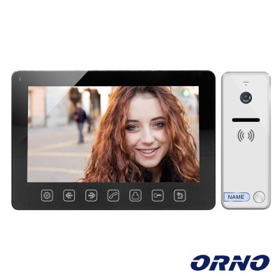 Vídeo porteiro digital com ecrã colorido e unidade exterior branca com botão