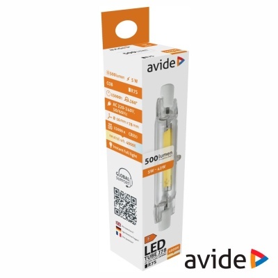 Embalagem de lâmpada LED Avide R7S com especificações técnicas