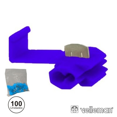 Clips elétricos azuis com saco plástico e logótipo Velleman