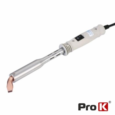 Aparelho de soldadura elétrico Pro K com ponta metálica prateada e detalhe em cobre