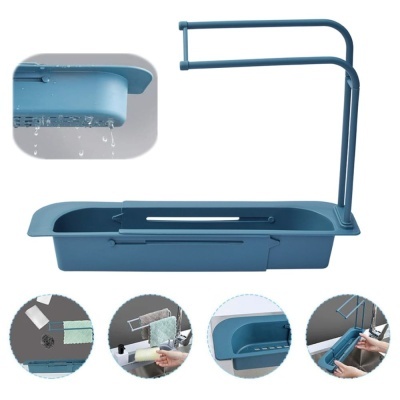 Escorredor de loiça azul para suporte de pratos e talheres com escoamento de água