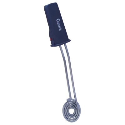 Resistência elétrica tipo serpentina com cabo azul escuro e corpo metálico enrolado