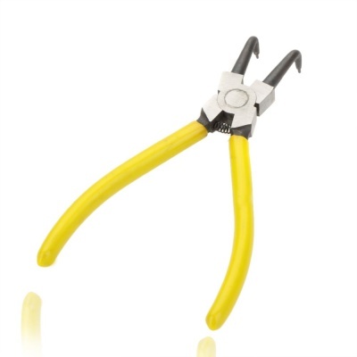 Alicate com cabo amarelo e ponta metálica curvada