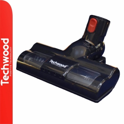 Escova aspiradora preta Techwood com detalhes vermelhos e transparentes