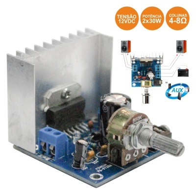 AMPLIFICADOR ÁUDIO 2X30W 12V 4-8 OHMS