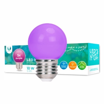 Conjunto 5 Lâmpadas E27 2W=10W 230V LED Roxo