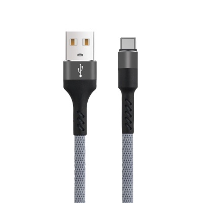Cabo USB tipo A para USB tipo C cinzento com revestimento de tecido