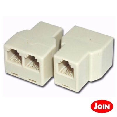 Adaptador de rede RJ45 branco com três portas e logotipo JOIN