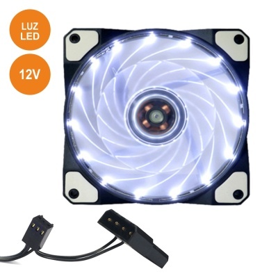 Ventoinha preta quadrada com luz LED branca e cabo com conector