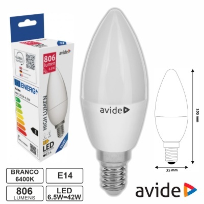 Lâmpada LED E14 Vela 6.5W 230V 6400K 806lm AVIDE