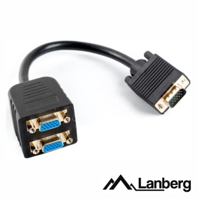 Cabo adaptador Lanberg VGA com conexões masculinas e femininas pretas