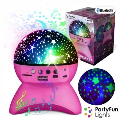 Luz decorativa PartyFun Lights rosa com projeção de estrelas e Bluetooth