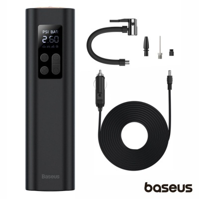 Compressor portátil de ar digital preto Baseus com acessórios