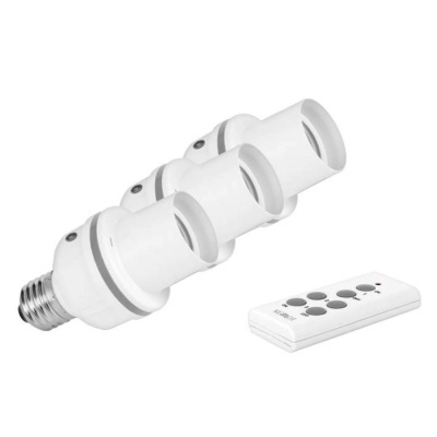 Adaptador de soquete de lâmpada branco com três suportes e controlo remoto
