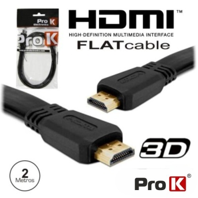 CABO HDMI DOURADO MACHO  MACHO 1.4 PRETO 2M FLAT PROK